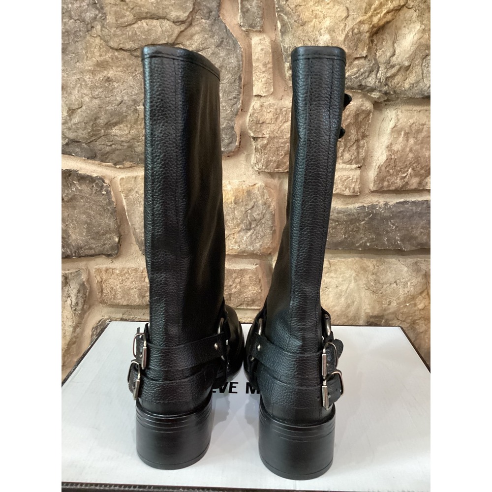 Steve Madden Astor Womens Size 8 Black Leather Boots Buckle Harness Mid Calf New - Picture 5 of 7